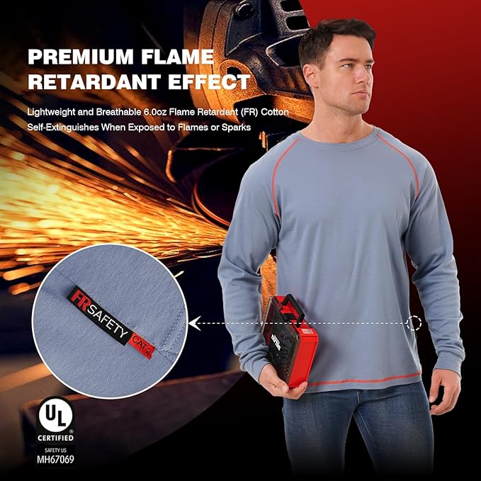 SKSAFETY FR Shirts for Men Long Sleeve, Welding Shirt 6oz Lightweight High Vis Fire Resistant Flame Retardant Shirt CAT2