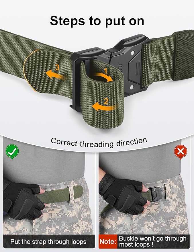 JUKMO Quick Release Tactical Belt, Military Work 1.5" Nylon Web Hiking Belt with Heavy Duty Seatbelt Buckle