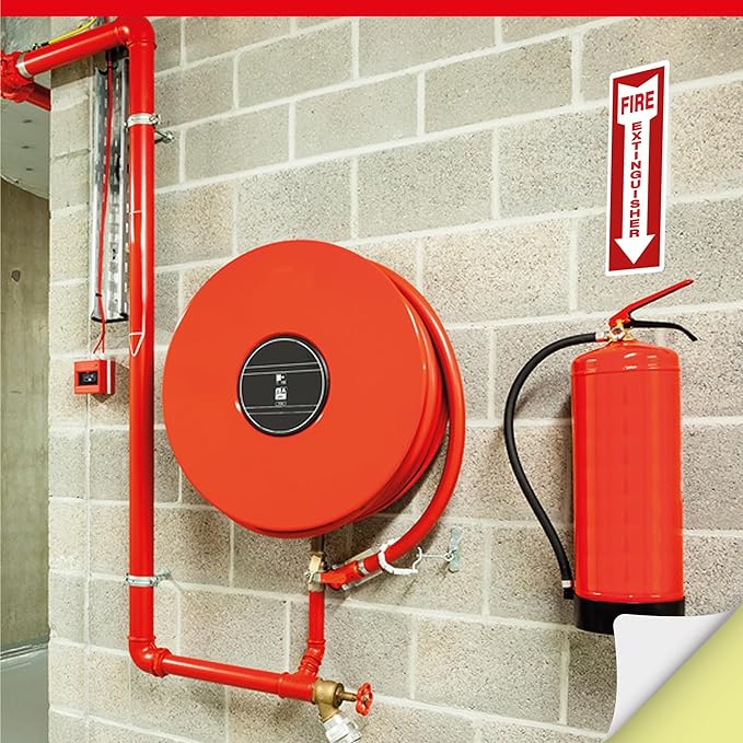 OLANZU Pack of 5 Fire Extinguisher Stickers 4"x 12"- 5 Mil Vinyl - Fire Extinguisher Sign for business with Arrow- Durable Self Adhesive, Weatherproof and UV Protected-Ideal for Office, Home and Outdoor places