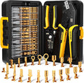 Crimping Tool Kit, 21-Type Open Spade & Quick-Disconnect Connector Set (2.8/3.9/4.8/6.3 mm) Non-Insulated Terminals with Wire Stripper, 24–14 AWG Ratcheting Crimper, for Auto, Appliance, DIY