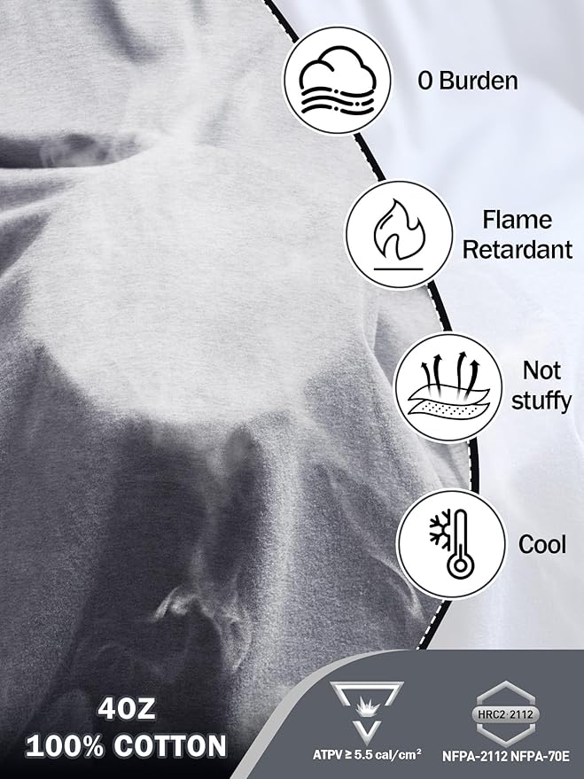 FR Shirts for Men 4oz Lightweight Fire Resistant Shirts for Men Long Sleeve Welding Shirt CAT1