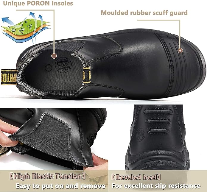 DIIG Work Boots for Men, Steel/Soft Toe Waterproof Working Boots, Slip Resistant Anti-Static Slip-on Safety Working Shoes