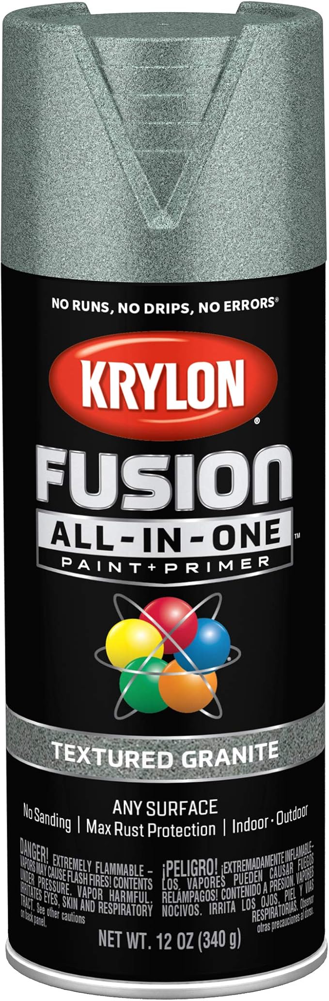 Krylon Fusion All-In-One Adhesive Spray Paint for Indoor/Outdoor Use, 12 oz, Granite