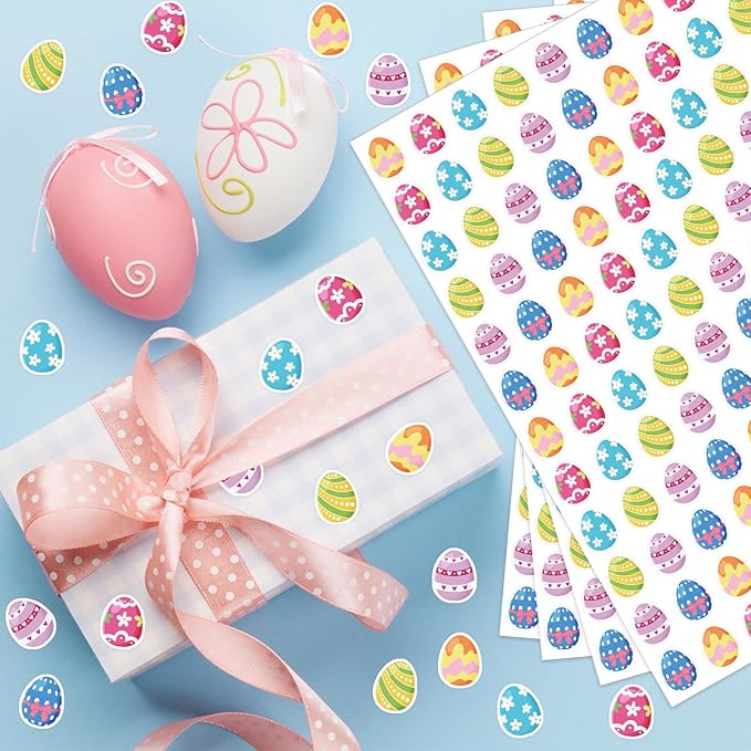JarThenaAMCS 2400Pcs Easter Egg Mini Sticker Colorful Paper Decals 6 Egg Styles Self-Adhesive Stickers for Spring Holiday Envelopes Scrapbook Gifts DIY Supplies, 0.4 x 0.5 in