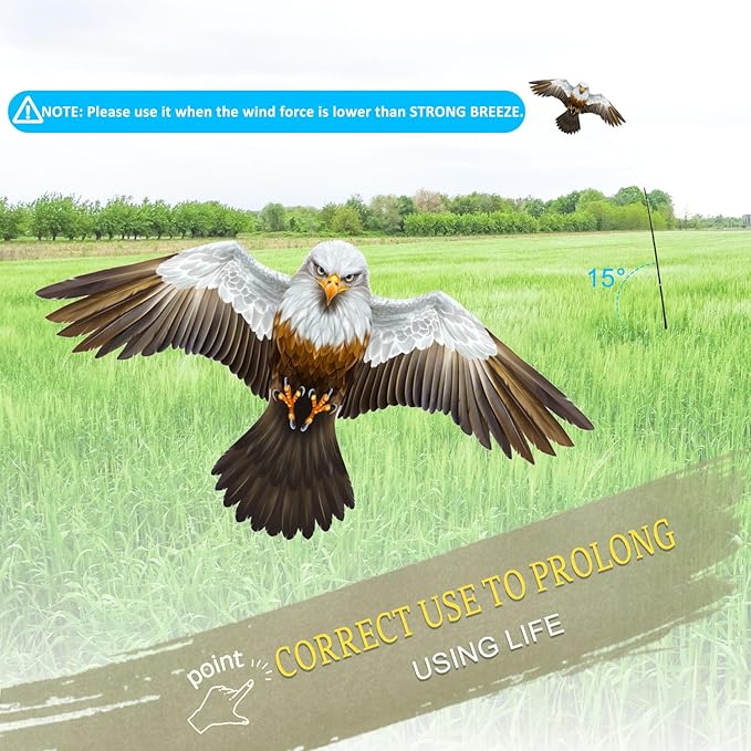 eyijklzo Bird Scarer Flying Kite with Pole Crops Farm Bald Eagle Kite Scaring Birds