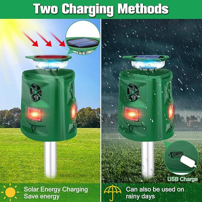 Ultrasonic Animal Repellent Outdoor,2026 Cat Repellent Devices Deer Repellent Solar Animal Repeller with Motion Sensor & Flashing Light to Scare Deer Squirrel Rabbit Raccoon Cat Skunk for Yard Lawn