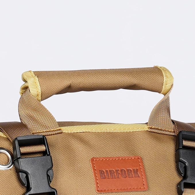 Roll Up Tool Bag, Heavy Duty Portable Tool Organizer with 2 Detachable Pouches and 4 Compartments, Water-Resistant Canvas Tool Roll for Car Garage Electrician Mechanic Handyman (Khaki)