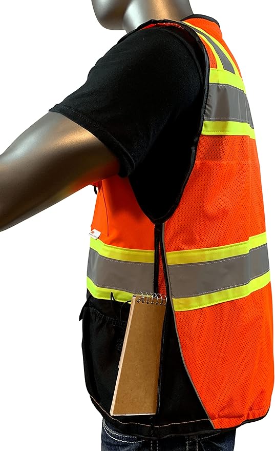 (C Vest For Mens Black Series Safety Vest With Zipper and Utility Pockets Premium Black Series Surveyors Vest (XX-Large, Orange/Black)