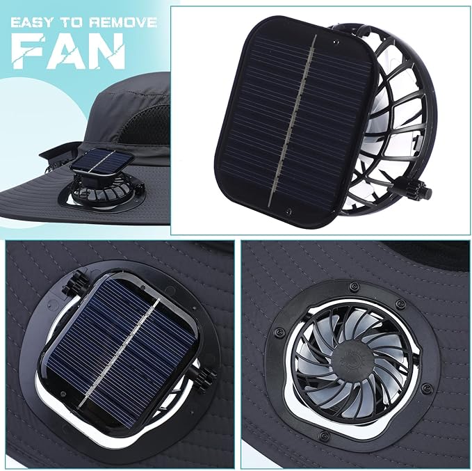 Berlune Men Sun Hat with 2 Solar Fans Wide Brim Outdoor Fishing Hat USB & Solar Powered for Sun Protection Camping Hiking