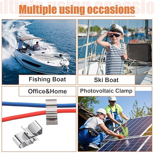 Zhengmy 50 Pcs Trailer Frame Wire Clips Stainless Steel Metal Cable Clips 22.5 mm/ 0.89 Inch Solar Panel Double Wire Clamps Trailer Clamps for PV Wiring Boat Cable