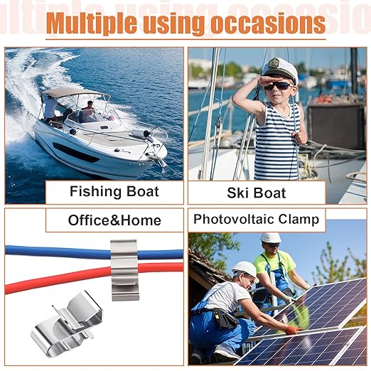 Zhengmy 300 Pcs Trailer Frame Wire Clips Stainless Steel Metal Cable Clips 22.5 mm/ 0.89 Inch Solar Panel Double Wire Clamps Trailer Clamps for PV Wiring Boat Cable
