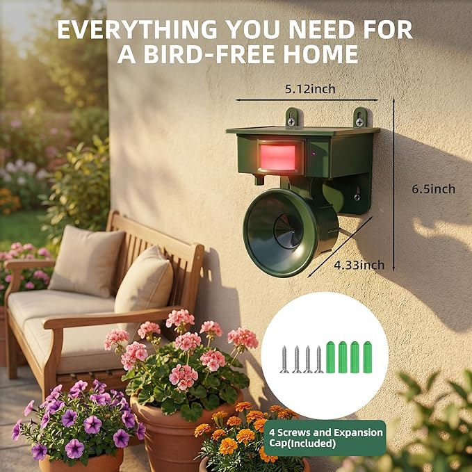 2026 Solar Ultrasonic Bird Repellent Devices Outdoor Solar Woodpecker Deterrent for House Outdoor Waterproof Pigeon Deterrents for Outside to Keep Pigeon Crows Starlings Out of Yard Garden Balconies