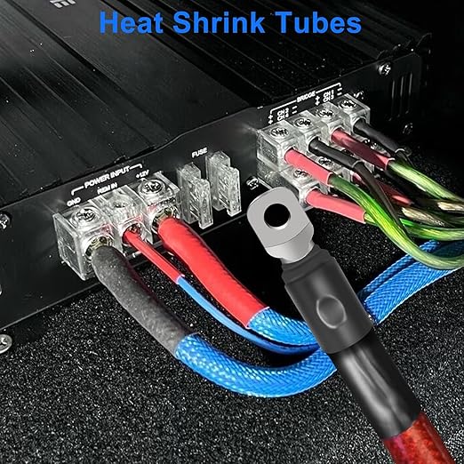 Linkstyle 4PCS 0 Gauge Screw Ring Wire Terminal Connectors, 1/0 AWG Car Battery Cable Audio Amplifier Wire Butt Connectors, with Wrenches Screws Heat Shrink Tubing