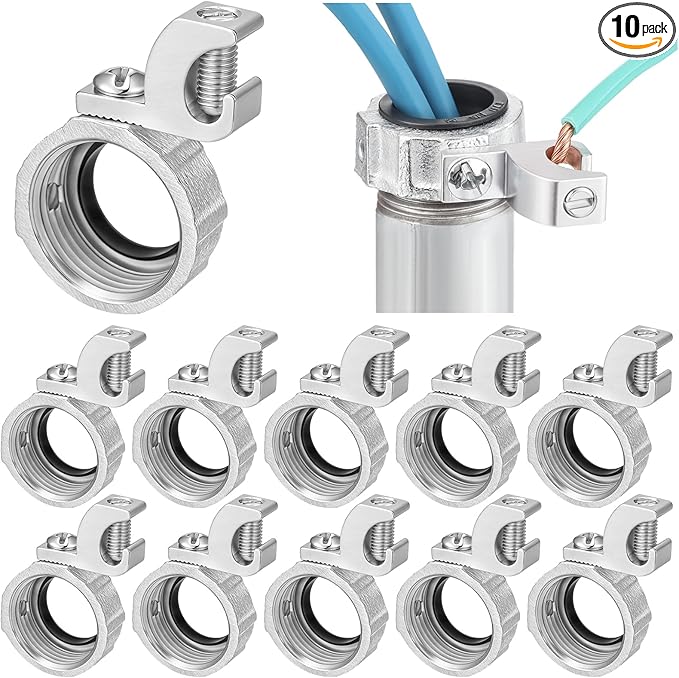 Blulu 10 Pcs 3/4 Inch Insulated Grounding Bushing with Adjustable Lay in Lug Zinc Plated Malleable Iron Grounding Ground Bond Bushing