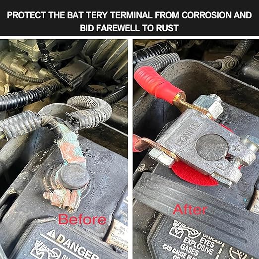 Battery Terminal Connectors, Military Spec Positive Negative Heavy Duty Auto Car Marine Battery Terminal,with 4 Pcs 2 Gauge 3/8" Copper Lugs,4 Heatshrink,2 Cover and Anti Corrosion Washers (cover)