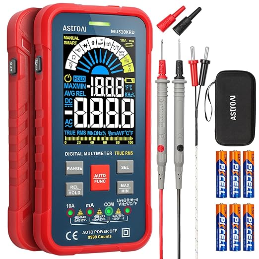 AstroAI Multimeter Tester 10000 Counts TRMS Auto-Ranging Color LCD Screen Digital Volt Meter, Fast Accurately Measures Voltage Current Amp Resistance Continuity Duty-Cycle Capacitance Temperature