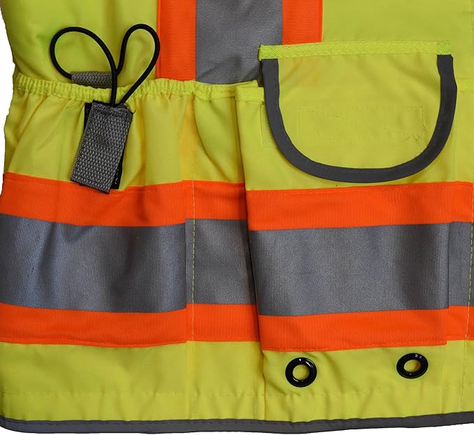 Radians SV55 Class 2 Heavy Woven Two Tone Engineer Vest with Padded Neck to Support Extra Weight in Cargo Pockets, Green, X-Large