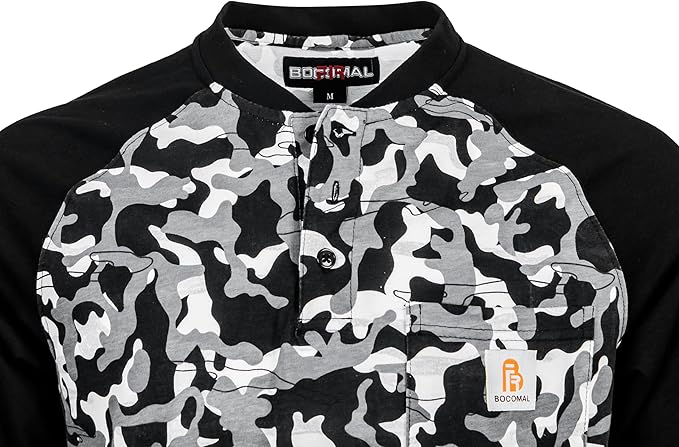 BOCOMAL FR Shirts 6oz Lightweight Flame Resistant Long Sleeve Henley Shirt Fire Retardant Workwear NFPA2112 CAT2
