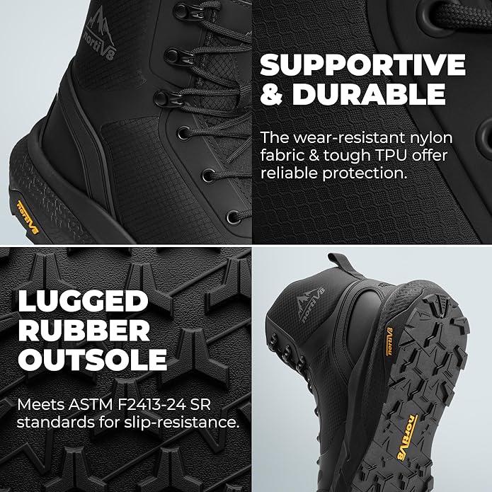 NORTIV 8 Men's Composite Toe Work Boots – 8'' Lightweight ASTM F2412-24 & ASTM F2913-24 Safety Boots with Side Zipper for Construction & Warehouse, Metrostrike-Nano