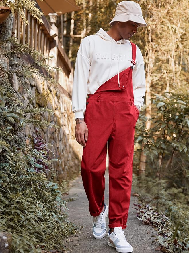 Runcati Mens Corduroy Bib Overalls Workwear Fashion Casual Jumpsuit Adjujstable Strap Romper Coverall