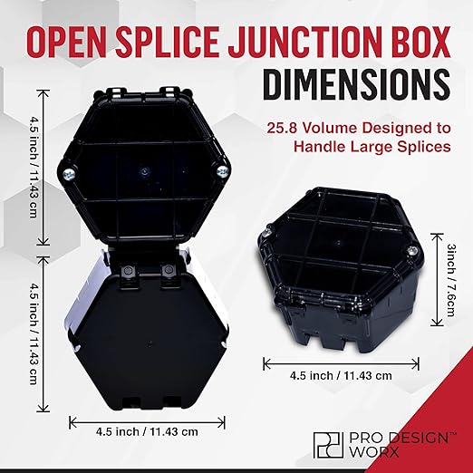 Open Splice Junction Box 10-Pack | UL 514C | One-Piece Polycarbonate Box, Code-Approved, Durable DIY Electrical Splice Enclosure in Black | Fast Installation for Safe Wiring Connections