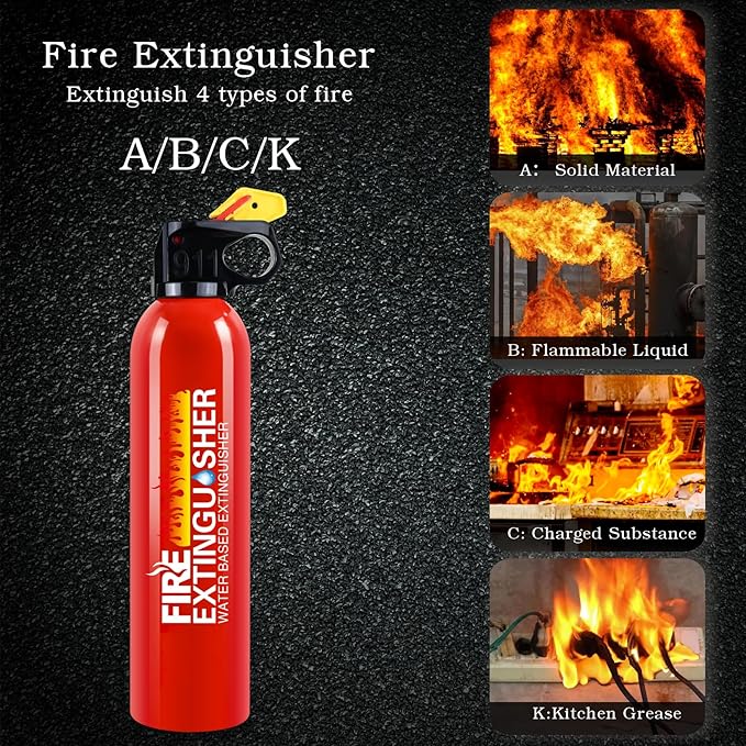 Upgrade Fire Extinguisher for Home, 4Pack Car Fire Extinguishers with Mount, 8 in 1 Portable Kitchen Fire Extinguishers for A, B, C, K Category, 620ml Mini Fire Extinguisher for Truck Boat