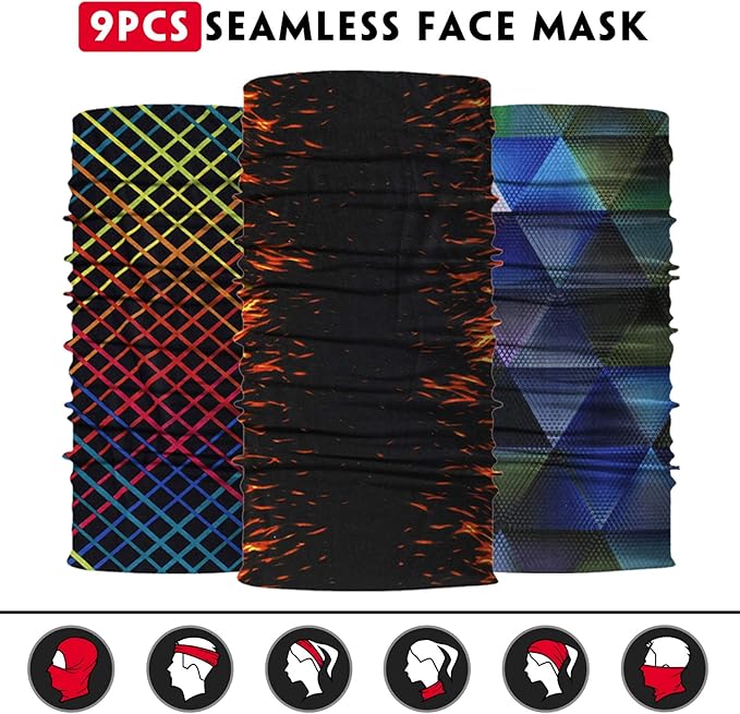 Venswell Neck Gaiter Face Mask Men Women,Seamless Bandana Rave Face Cover Scarf Mask,Balaclava,Headband, Head Wrap,Headwear