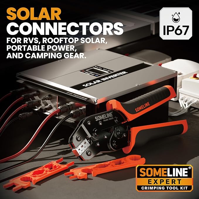 SOMELINE Solar Connector Crimping Tool Kit, 14-10 AWG Crimper for Solar Panel Cable Wire with 12 Pairs Solar Connectors and Spanners, Solar Installation Assembly Tools - Solar Panel Connectors