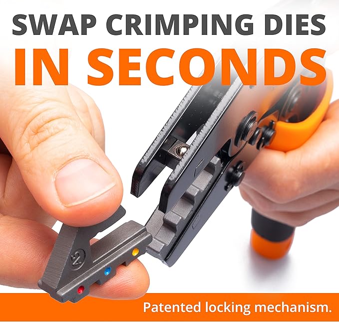 Wirefy Wire Crimping Tool Kit | Crimpers & 9 Slide in Dies | Ratcheting Wire Crimper Tool | Terminal Crimp Pliers | for Heat Shrink, Insulated, Non-Insulated, Butt, Large, Flag, Nylon, Connectors