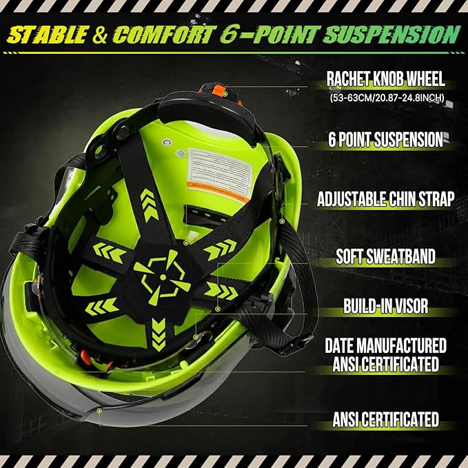 Hard Hat with Dual Visor and Hearing Protection-OSHA Approved Construction Hard Hats with Visor Sunglasses Earmuffs for Men,Vented Forestry Chainsaw Arborist Helmet with Chin Straps