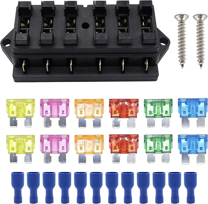 HiSport Fuse Block 6 Way Blade Fuse Box 12V 24V Waterproof Fuse Holder with Negative Bus ATC/ATO Suitable for Marine Yacht RV Car Trailer Truck