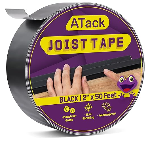 ATack Joist Tape for Decking 2 Inch x 50ft Waterproof, Non-Shrinking Deck Joist Tape 2 Inch - High Tack Butyl Flashing Sealant for Year-Round Protection on Wood, Metal, Composite, Roof Beams