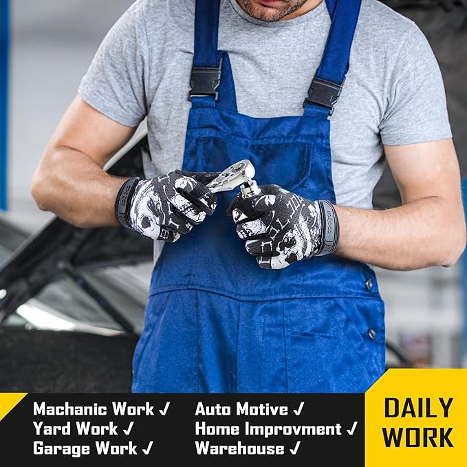 COOLJOB Mechanic Safety Work Gloves, Enhanced Anti-Slip Grip Tactical Gloves, Touchscreen, Breathable, Ultra-Soft, S-XL