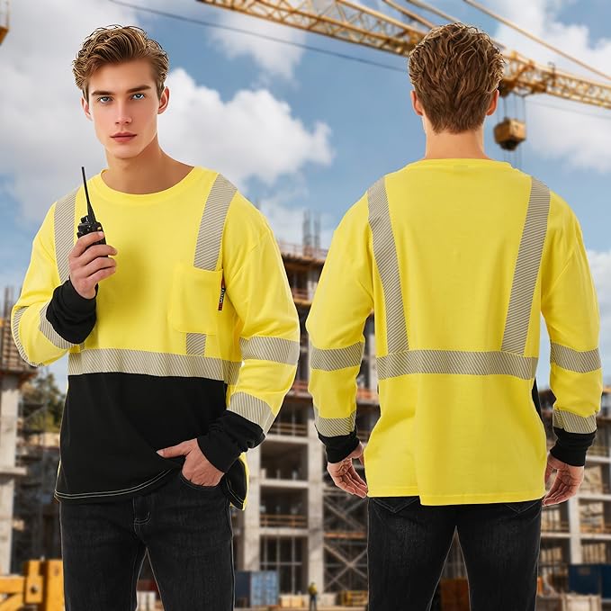 FR Shirts for Men 6 oz Hi Vis Fire Resistant Flame Resistant Long Sleeve Shirts High Visibility Cotton Welding Shirt CAT2