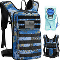 Tactical Hydration Backpack with 2L Water Bladder and Front Small Tactical Pouch, Outdoor Water Backpack for Men Women, Sports Hydration Pack for Hiking, Cycling, Climbing