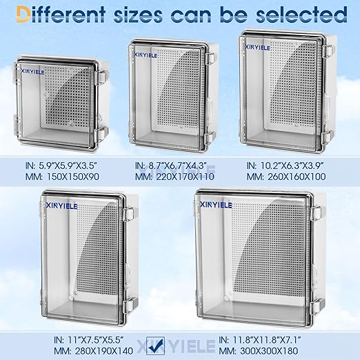 Waterproof Outdoor Project ABS Plastic Junction Box IP67 Weatherproof Dustproof Enclosure with Hinged Cover, Mounting Plate,Wall Brackets for Power Project (Clear, 11"x7.5"x5.5")