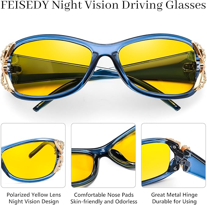 FEISEDY Classic Womens Night Glasses Driving Anti Glare Wrap Around Yellow Sunglasses B2548