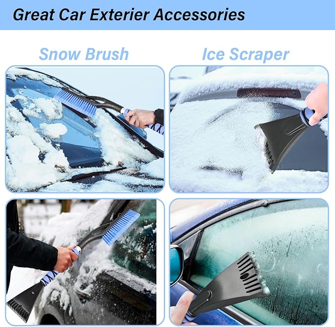 27" Snow Brush and Ice Scrapers Detachable Pivoting, Soft Bristle Head,Foam Grip, for Car,Trucks,or SUV Window & Windshield Tool (1pcs)