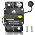 Waterproof 250A Circuit Breaker Fuse Holder 12V- 48V DC Manual Reset Switch for Boat Trolling Motor Marine ATV Trailer Vehicles Stereo Audio Electronic Battery Solar System w/2 Screws