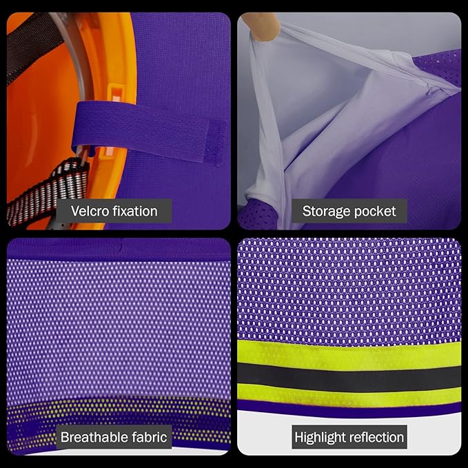 Hard Hat Sun Shade, High Visibility Sun Visor Neck Shade with Reflective Strip, Full Brim, Man & Woman (Hard Hat Not Included), Purple, 2 Pack