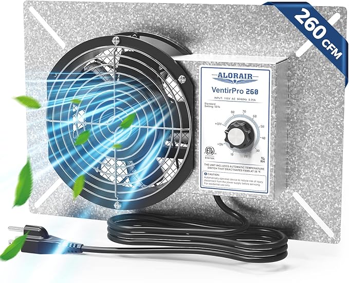 ALORAIR 260CFM Crawl Space Ventilator Fan, 6.7 Inch Basement Vent Fan with Humidistat & Thermostat, IP-55 Rated Isolation Mesh for Crawlspace, Garage, Attic, Exhaust