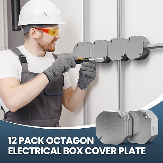 12Pcs Octagon Electrical Box Cover Plates, Junction Box Cover, Metal Electric Box Cover Plate, Galvanized Flat Blank Electric Box Covers for 4 Inch Octagonal/Square Electrical Box