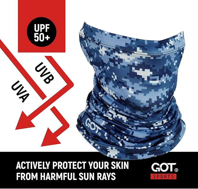 GOT Sports UPF 50+ Fishing Neck Gaiter - UV Face Mask Sun Protection for Men & Women - Camo SPF Face Cover Gator