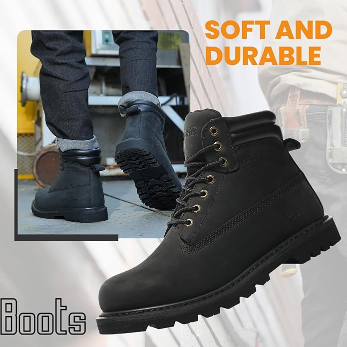 Work Boots for Men Waterproof Soft Toe Non Slip Comfortable Leather Workboots