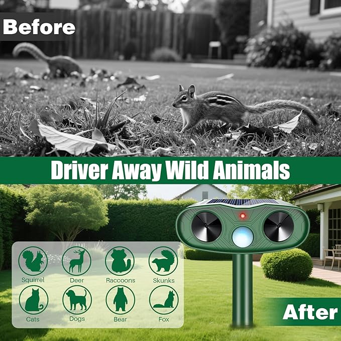 2026 Upgraded Ultrasonic Animal Repellent Outdoor (2 Pack), Solar Powered Animal Repeller with Motion Sensor, Effective Cat Deterrent and Deer Repellent for Yard, Garden, Squirrel & Dog Deterrent