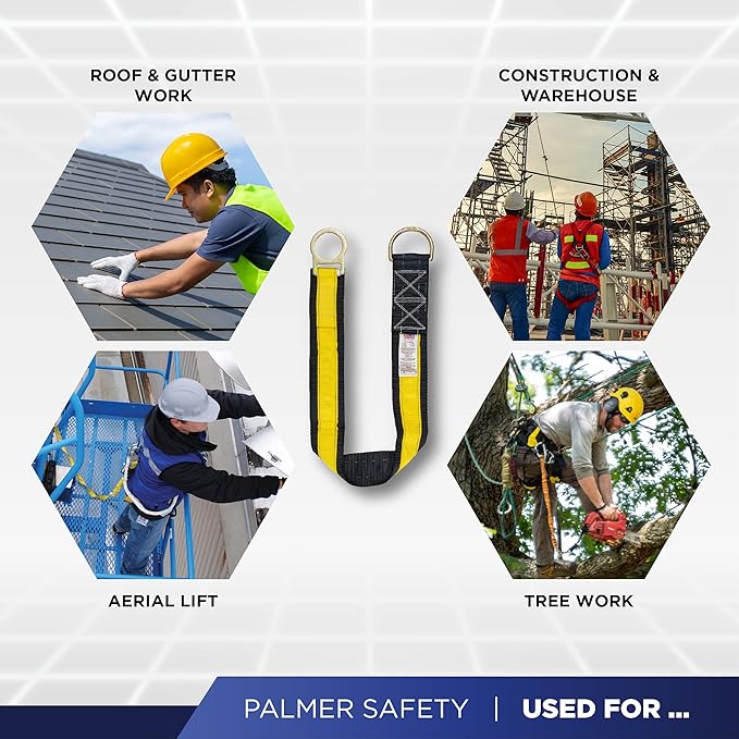 Palmer Safety 10 Ft Cross Arm Strap, 3" Wide Beam Straps Choker w/Large & Small D-Ring, ANSI OSHA Anchorage Sling Fall Protection Lanyard