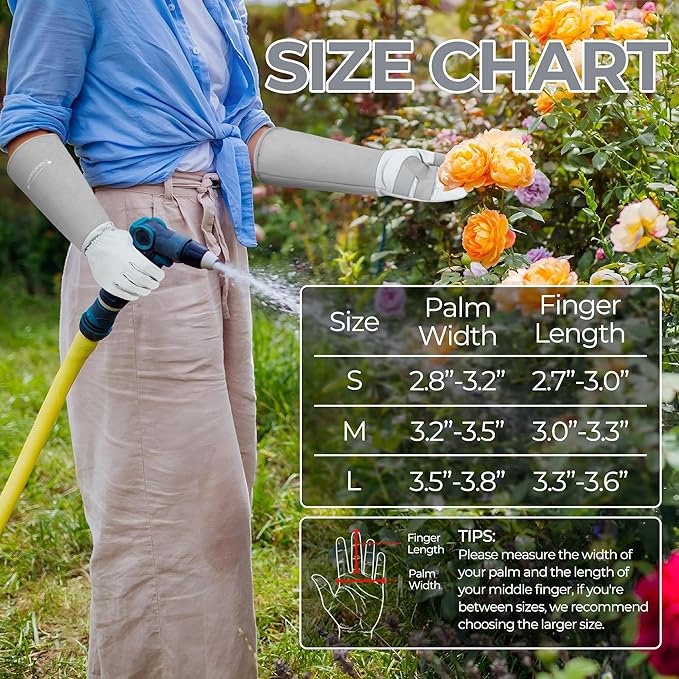 HANDLANDY Long Gardening Gloves for Men & Women, Thorn Proof Rose Pruning Gloves Leather Gauntlets Garden Glove Yard Work Glove (Silver Gray, Small)