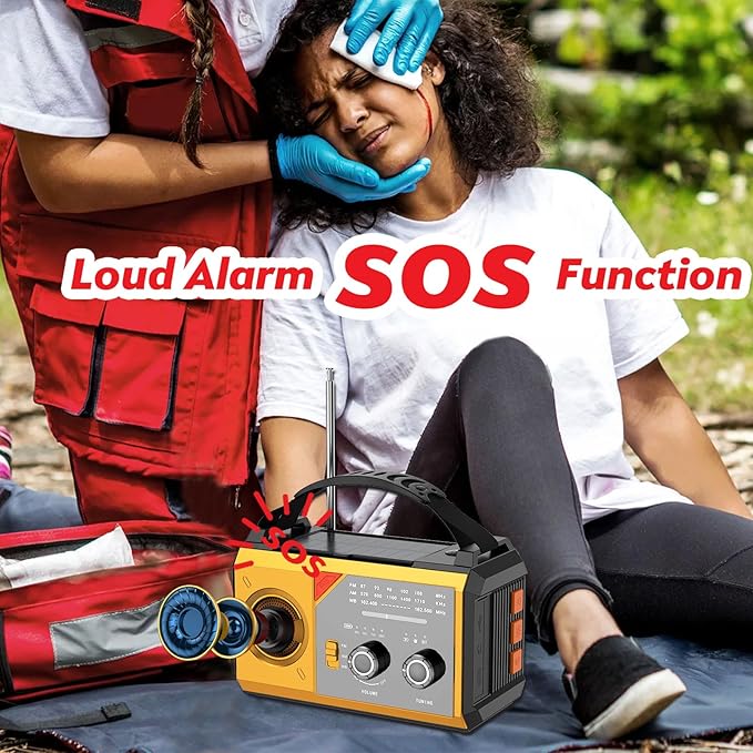 20000mAh/74000mWh Solar Hand Crank Emergency Radio - AM/FM/NOAA Weather Alert, Portable Power Bank, 3-Mode Flashlight & Reading Lamp, SOS Alarm, Phone Charger for Outdoor/Camping/Emergenc(Yellow)