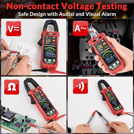 WGGE WG-032 Smart Digital Clamp Meter 6000 Counts T-RMS multimeter Auto-Ranging Voltmeter Amp Meter with AC/DC Current &Voltage NCV/Live Wire Inrush Resistance Diode, Built-in HD Color Screen