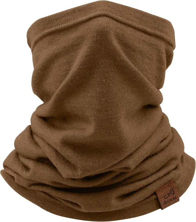 ACUSHLA 100% Merino Wool Neck Gaiter for Men & Women Ski Face Mask Winter Scarf Neck Warmer All Weather, Midweight Maple Leaf